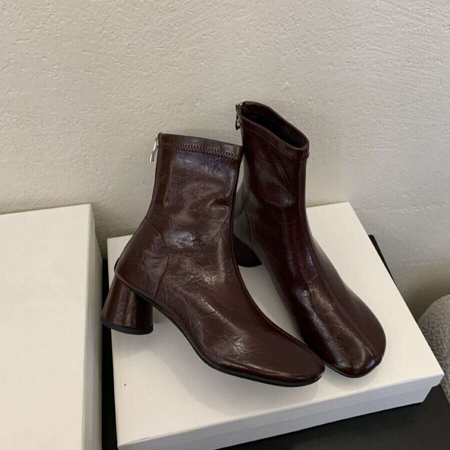 Explosive Pattern Round Toe Chunky Heel Slim for Women 2025 Autumn Winter Korean Designer Shoe Style Versatile Commuter Ankle Boots