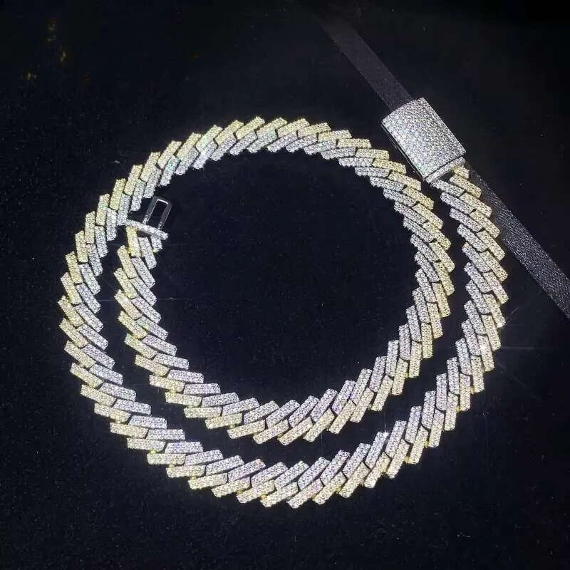 Hot Selling Iced Out S Sier Men 10MM Width Gold Plated Moissanite Cuban Link Bracelet Necklace
