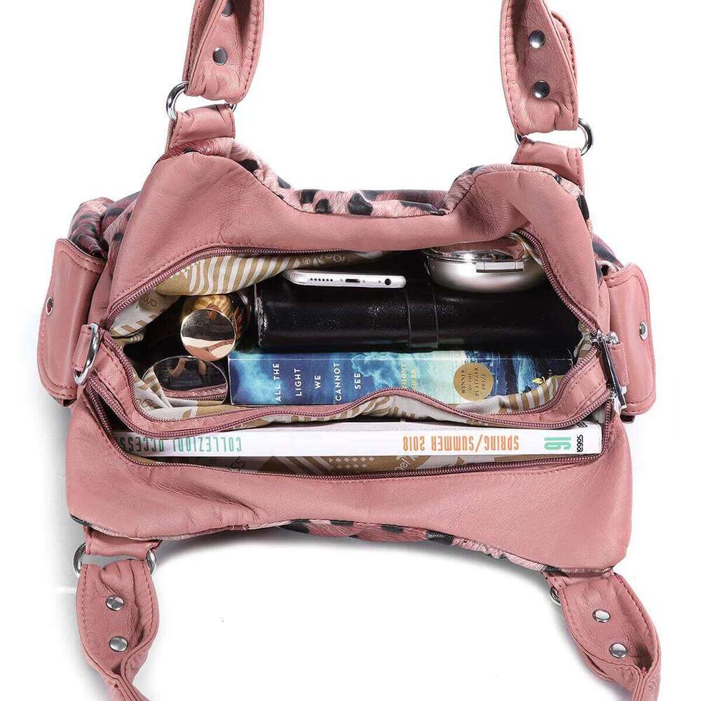 Women Soft Leather Handbags Large Capacity Shoulder Multi-pocket Shopping Crossbody Bag Fashion Leopard Tote Bags