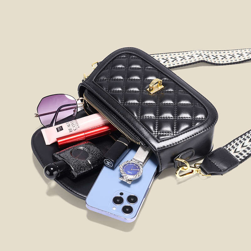 New Trendy High Quality Single Crossbody Women's Lingge Fashion Versatile Wide Shoulder Strap Small Square Bag