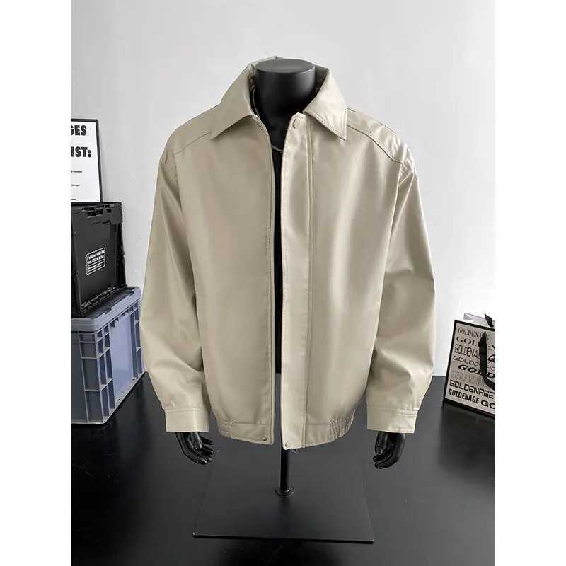 Trend Mens Faux Leather Jacket Fashionable Solid Color PU Leather American Retro Motorcycle Jacket Mature Casual Style Coat W251023