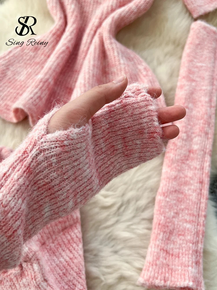 SINGREINY Streetwear Cashmere Sweater Suits Women Beading Oversleeve Knit PulloverElastic Long Skirts Autumn Pearl Knitted Sets 251022