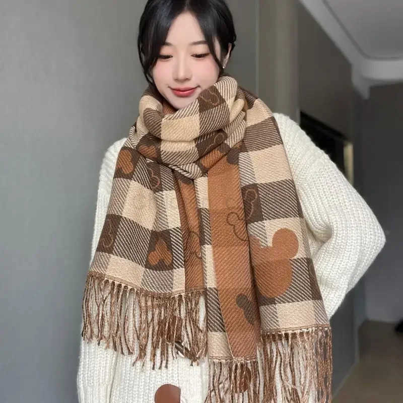 Disney Mickey Scarf Soft Winter Warm Thickened Scarf Women Shawl Imitation Cashmere Retro Foreign Print Design Style Scarf Gifts H251023