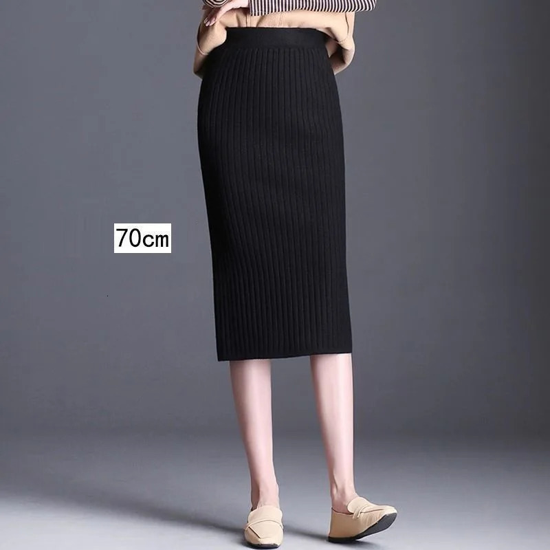 Autumn Winter Elegant High Waist Women Pencil Bodycon Skirt Solid Color Lady Office Knitted Skirt Female Pleated Skirts 251020