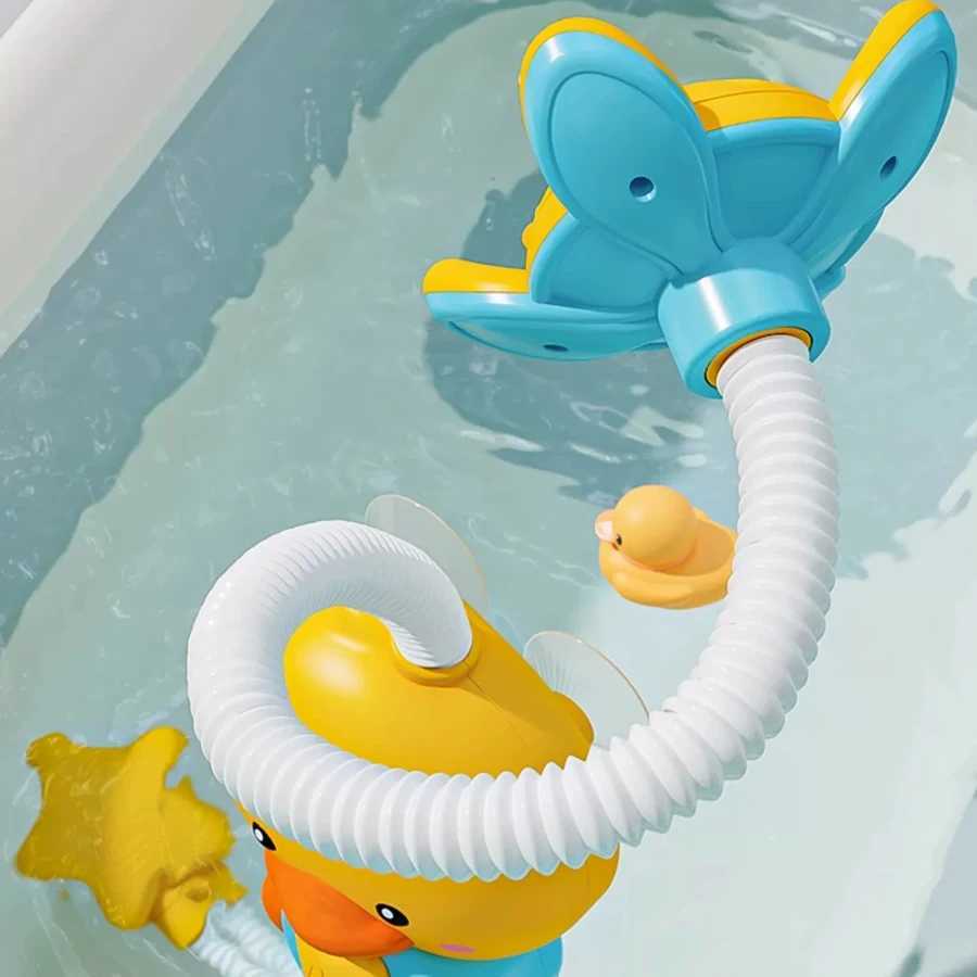 Baby shower toy with water spray duckling flower model rotating faucet electric shower water spray swimming baby shower J251023