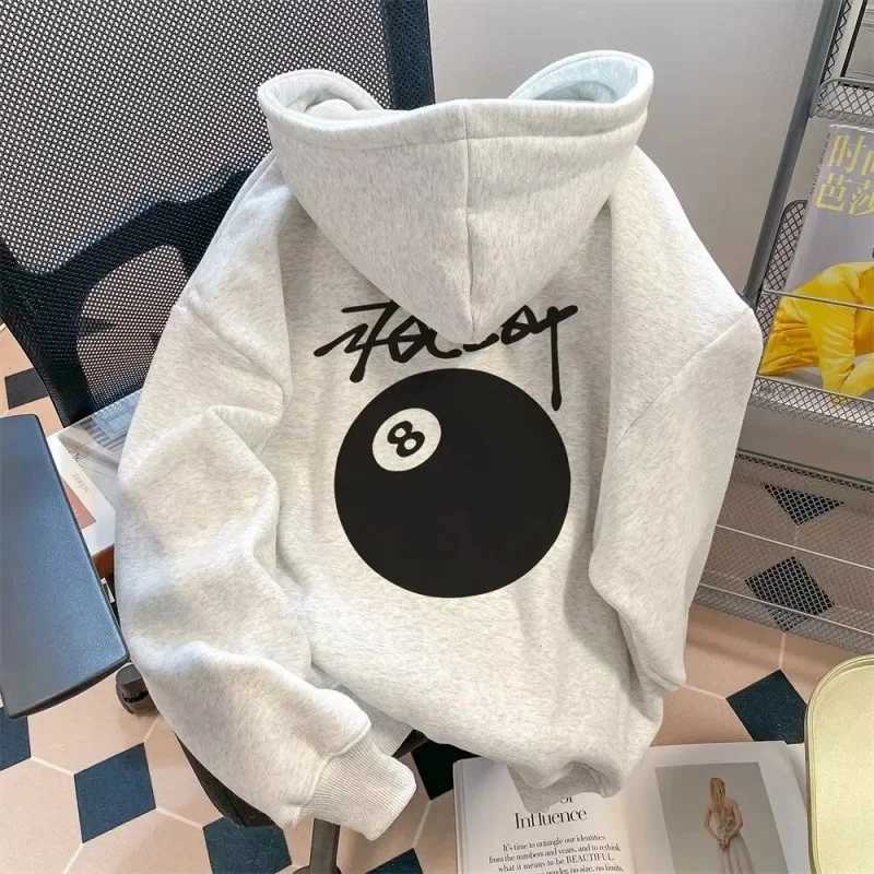 Loose American Style Heavy Black 8 Billiard Print Hoodie Sweatshirt for Men And Women Couples Spring Autumn Winter OuterwearT251023