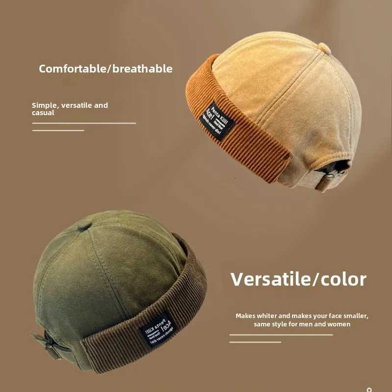 Y2K Vintage Beanie Hat Without Visor Docker Brimss Hats Retro De Corduroy for Men Wen Hip Hop Streetwear Winter AutumnW251023