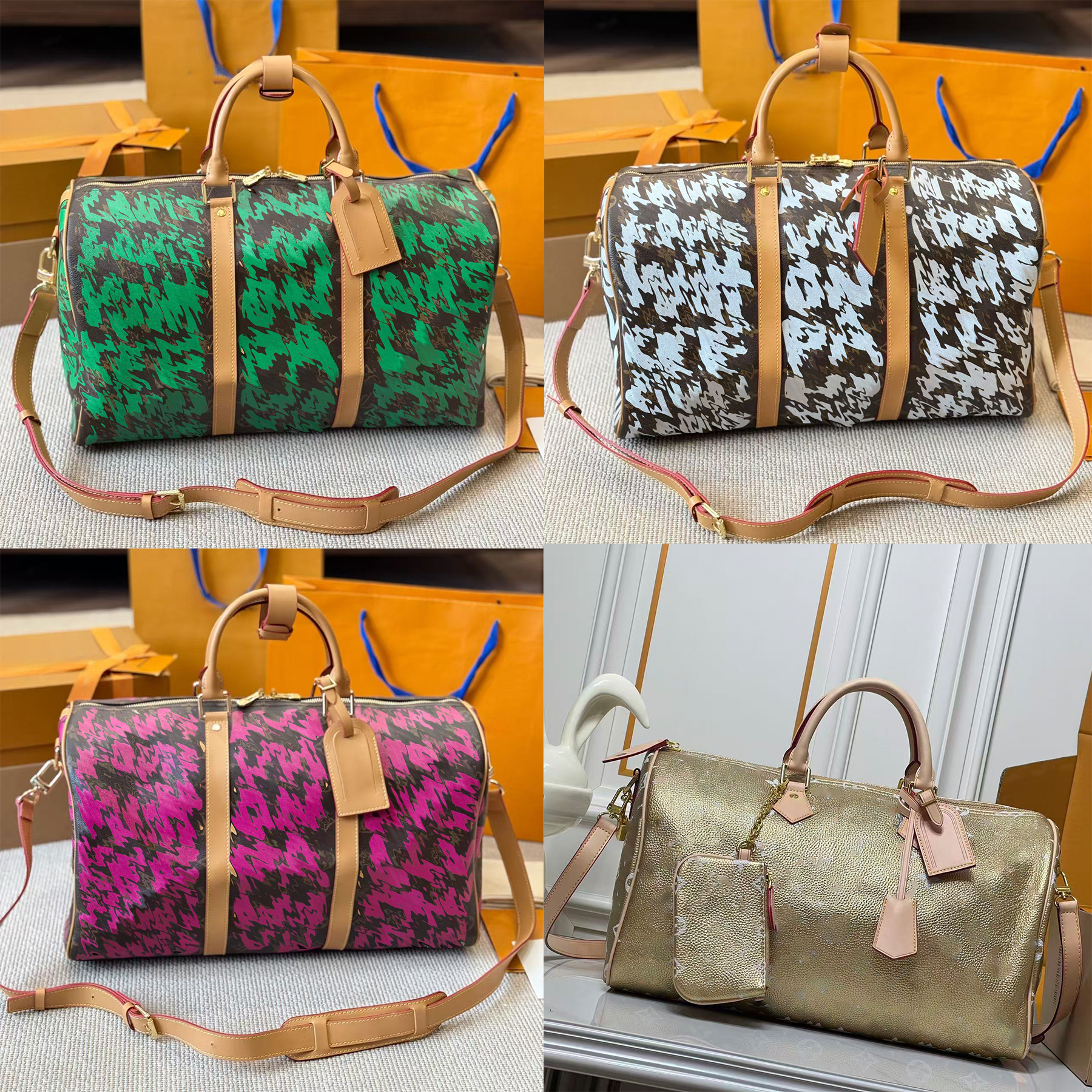 Graffiti designer duffle bag travel luggage leather large capacity handbag totes shoulder bags mens womens cherry blossom cat Travels With Grace