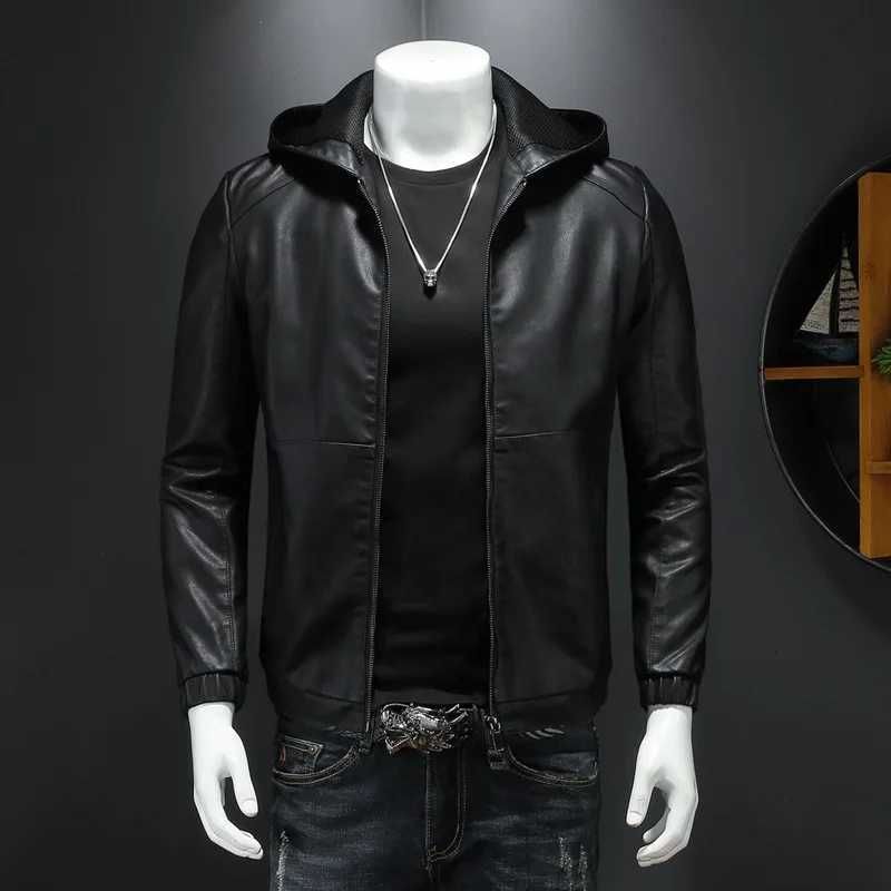 Hooded PU Jackets Men Biker Jacket Spring Autumn Leather Jacket Coat Male Fashion Casual Black PU Leather Coat Big Size 5XL W251023