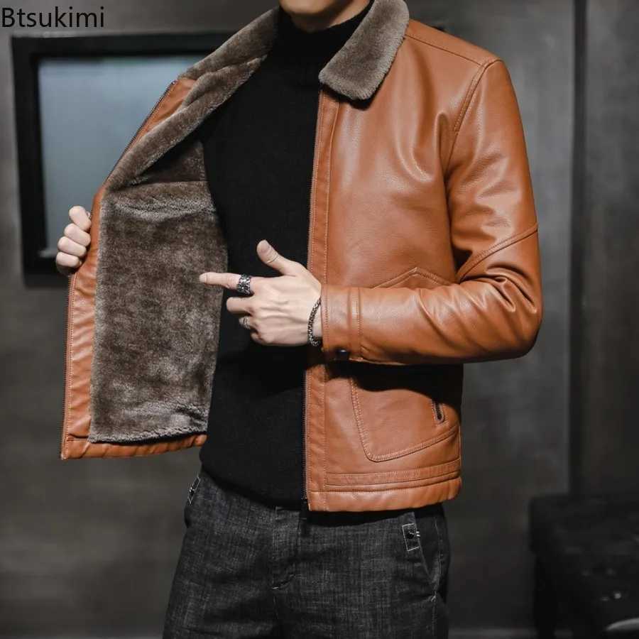 2025 Mens Winter Leather Jacket Middleaged and Elderly Collar and Plush Fur Integrated Casual and Loose Leather Jacket for Men W251023