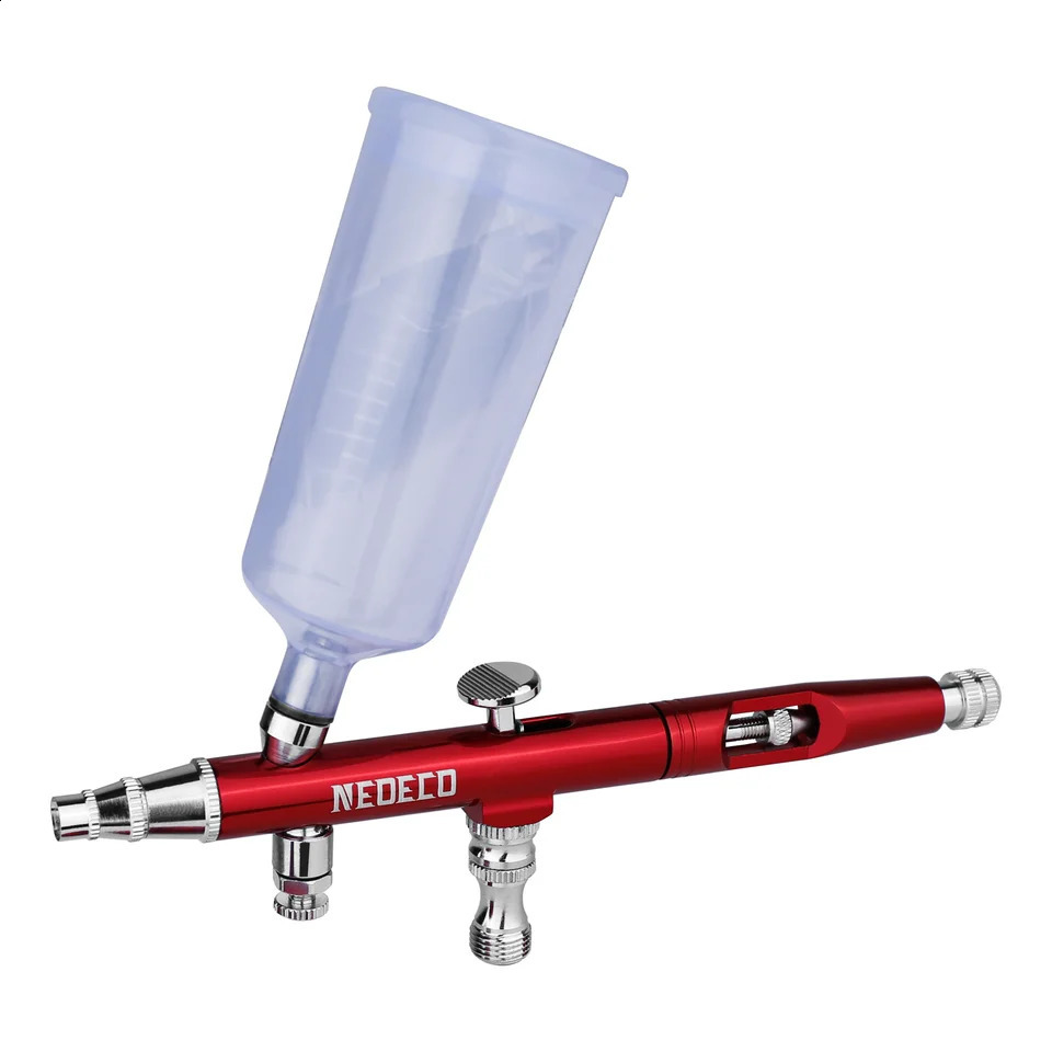 Airbrush Dual Action Gravity Feed 0m Nozzle Adjustable RedGold Cake Decorating Brushes For Nail Manicure With Wrench Straw 251015