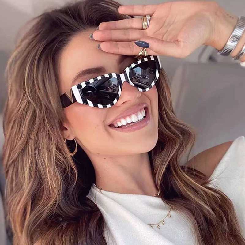 Black White Fashion Cat Eye Sunes Wen Vintage Tren Brand Zebra Print Sunes Fem S UV400 Trending EyewearW251023