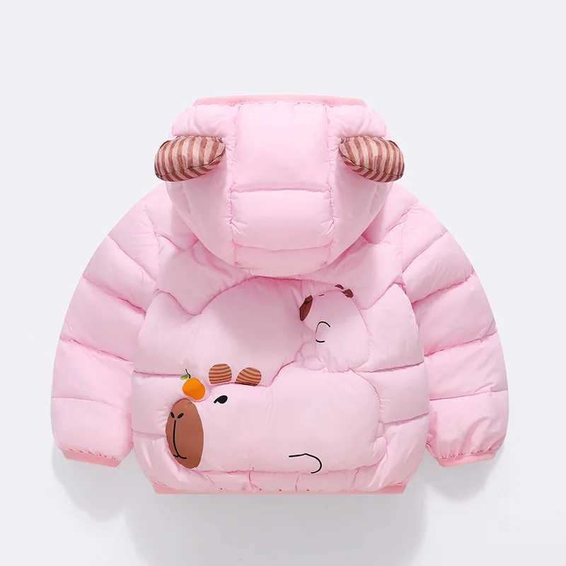 2025 Autumn Winter New Boys Girls Jacket Solid color Cartoon Print Thick Warm Hooded Coats For 26Y Kids Down Cotton Outerwear Y251023