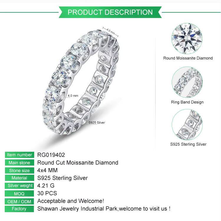 Best Selling Classics Design 4mm Moissanite Eternity Ring 925 Silver Jewelry Women Gift Party Sterling Stone Wedding Party