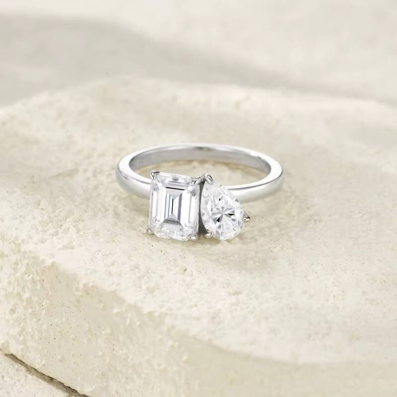 High End Moissanite Ring Dual Shape Ring 925 Sterling Silver Jewelry for Women Wedding Engagement Gift Eternity Rings