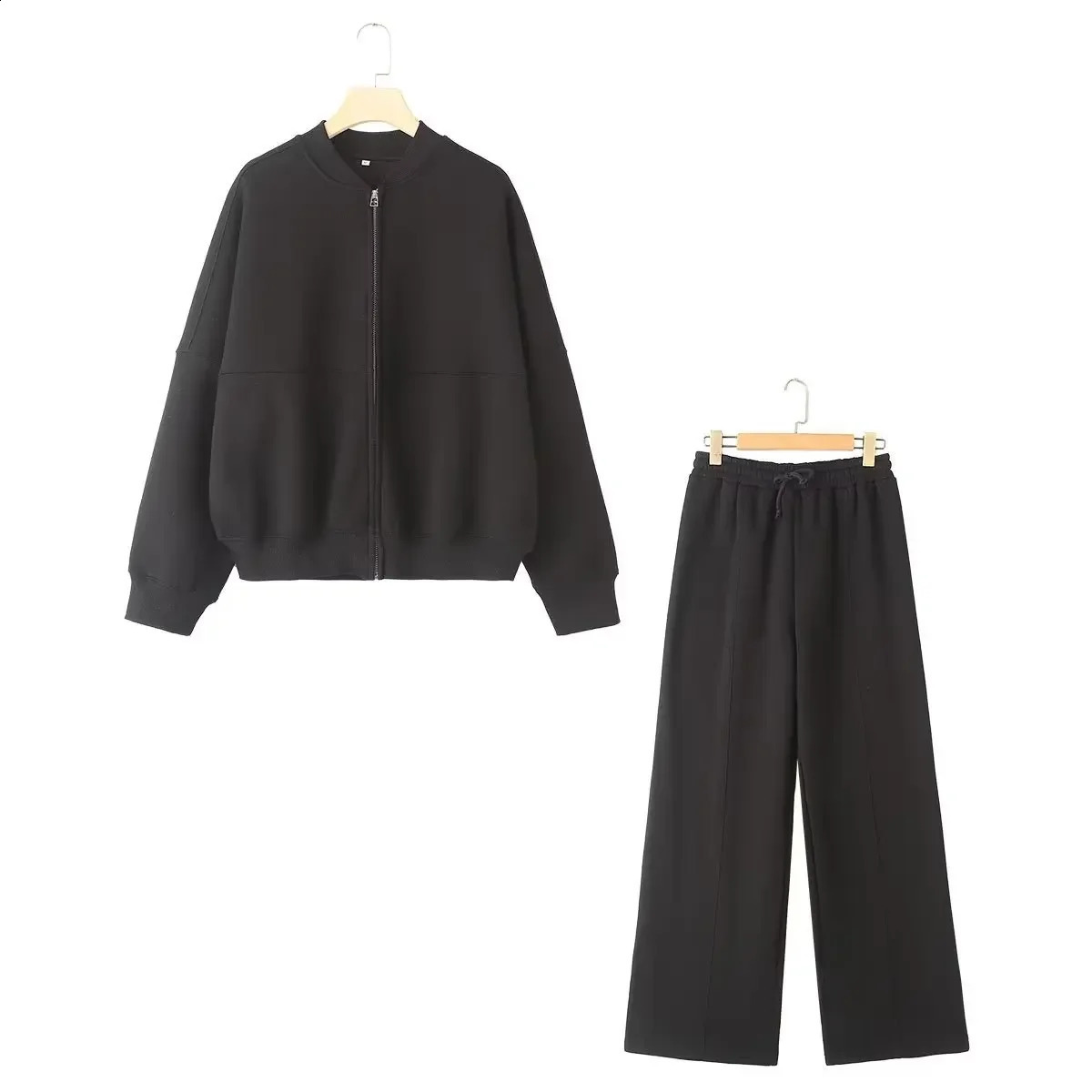 Zipper Pilot Jacket Sweatshirt Style Loose High Waist Fleece Pants Cotton Streetwear Series Womens Fashion Set 251022