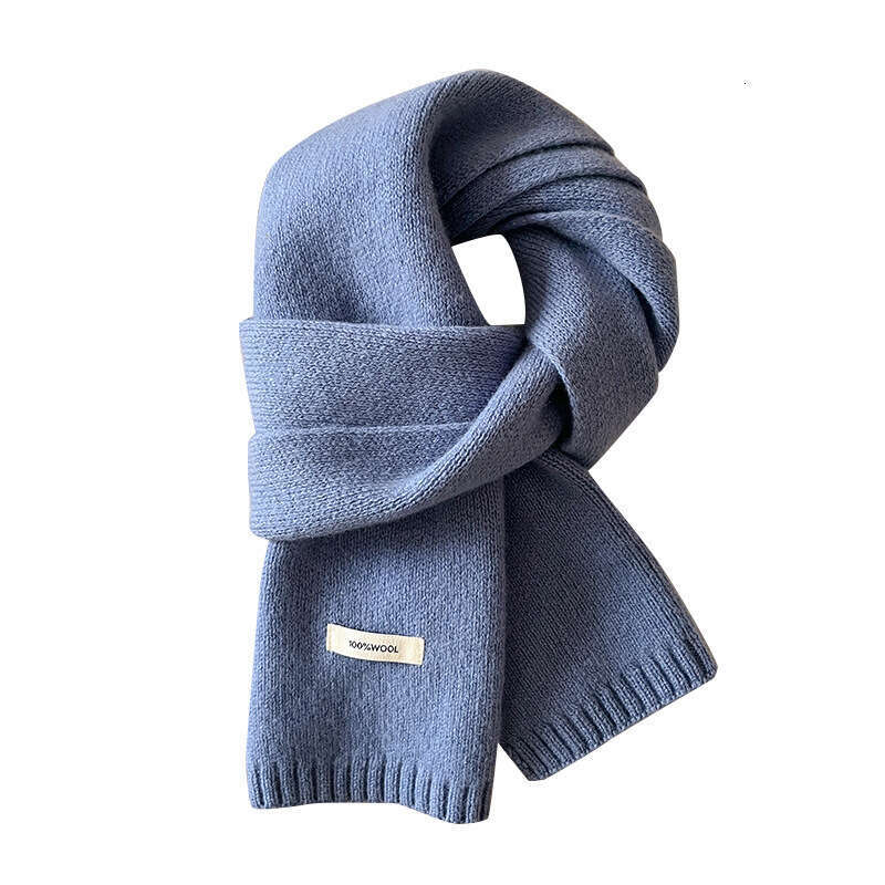 100% Pure Wool Knitted Scarf for Men Women, Autumn and Winter Versatile, Oversized, Thickened, Warm, Solid Color, Korean Style Cashmere Neck Warmer