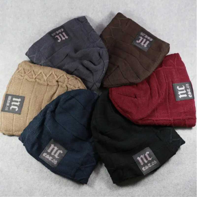 New Unisex Warm Winter Hat Fashion NC Letter Label Knitted Hats For Men Women Add Fur Lined Thick Ski Beanie CapXJ251023