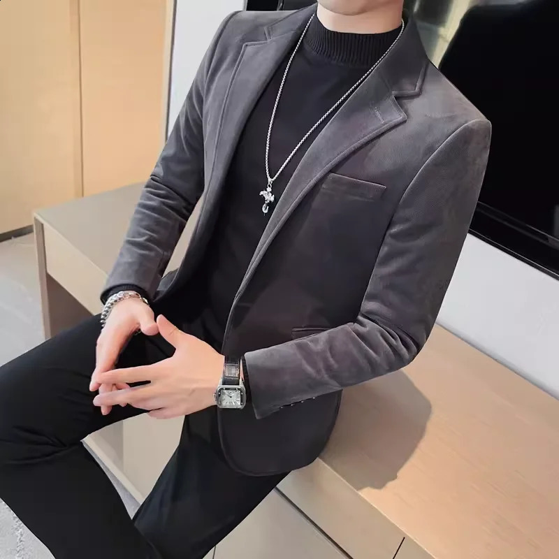 Mens Wool Suit Jacket High Quality Fashion One Grain Single Breasted Velvety Casual Solid Color West Fork 251023
