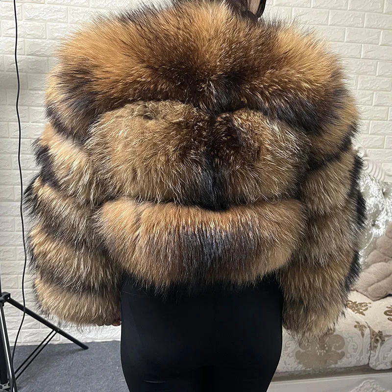 Plus Size Tops Brown Fur Maomaokong Obese Womens Outerwear Natural Raccoon Coat Winter Jacket Female Clothing 4xl 251022