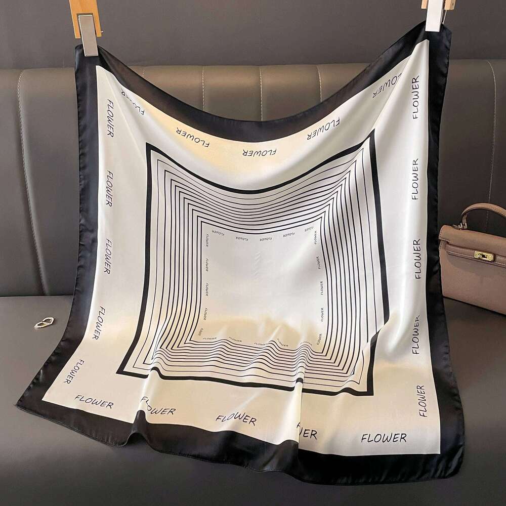 Latest Design lady Silk Satin Scarf Women Handkerchief stripe Printed Female Square Head Bandana Small Neck Muffler Hijab
