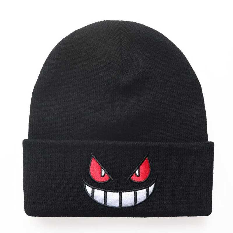 Cartoon Embroidered Beanies Popular American Anime Cartoon Embroidered Knitted Autumn Winter Warm Hat Wool Hat Gengar BeaniesXJ251023