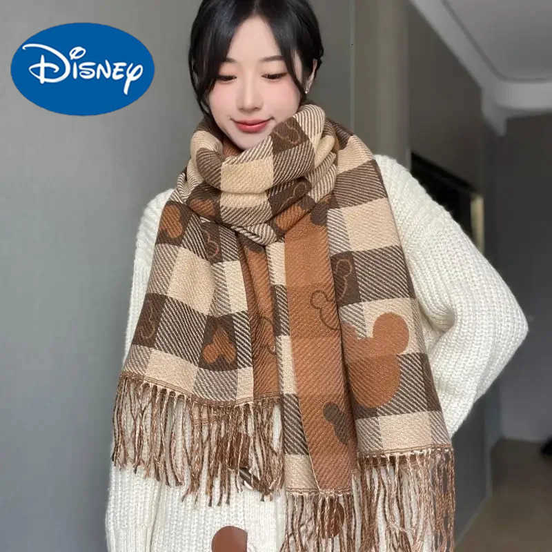Disney New Mickey Knitted Plaid Scarf Winter Soft Faux Cashmere Lightweight Breathable Fashionable Versatile Couple Supplies Gift H251023