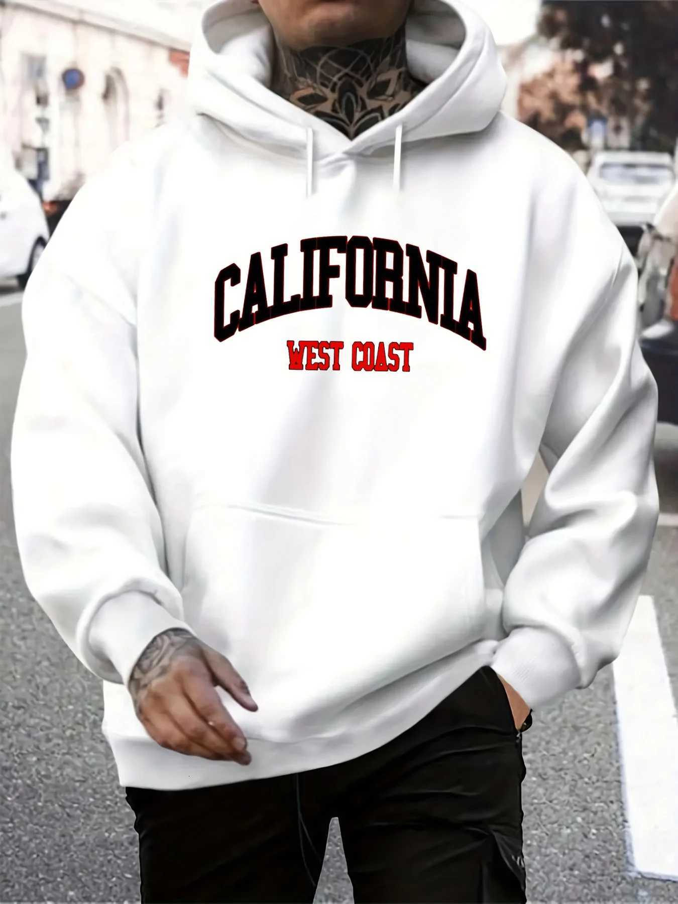 Mens AutumnWinter Casual Fashion Loose Hoodie California West Coast Letter Printed Long Sleeve Warm HoodieT251023