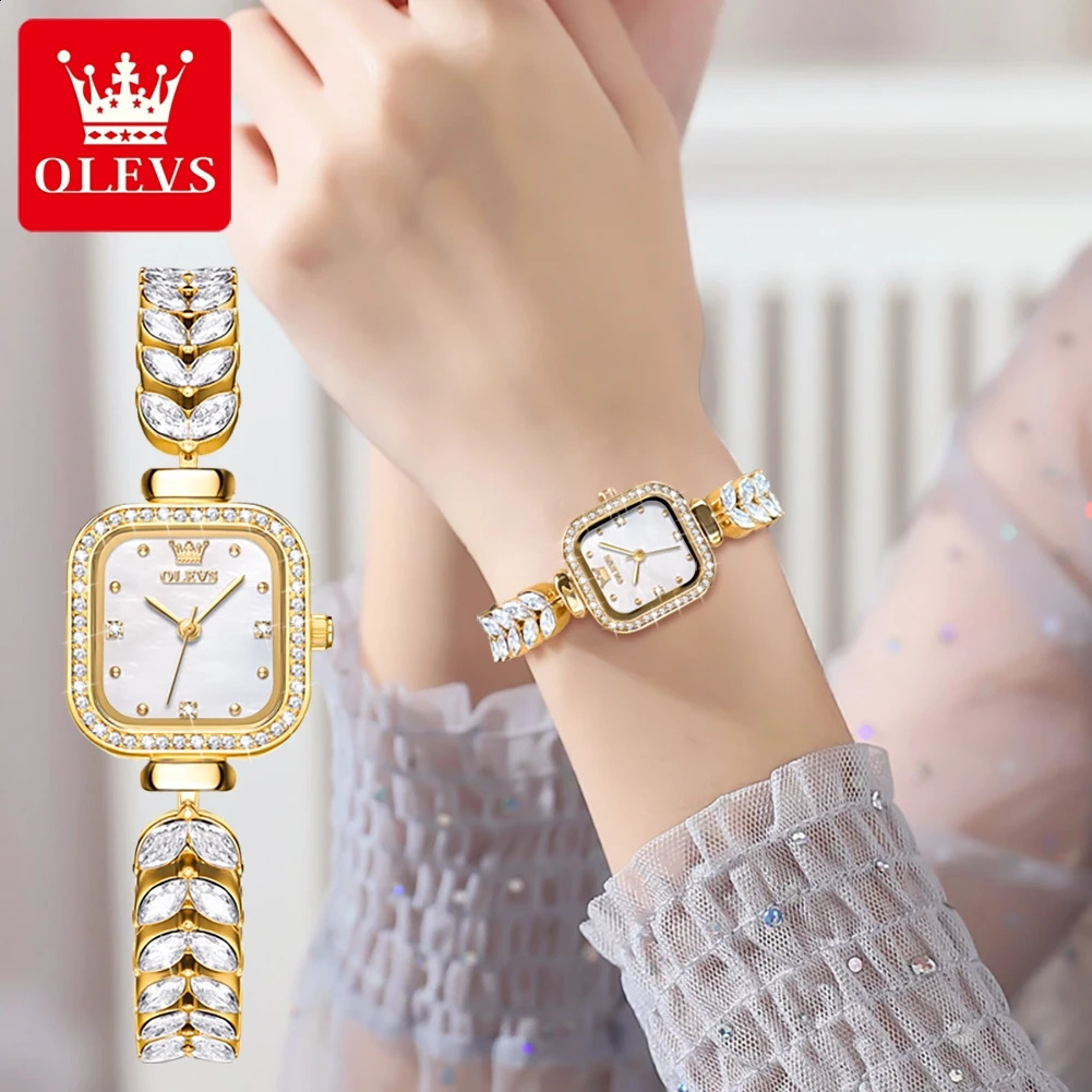 OLEVS 9987 Womens Watch Square Dial Waterproof Quartz Watch For Women Original Elegant Ladies Wristwatch Steel Strap 251027