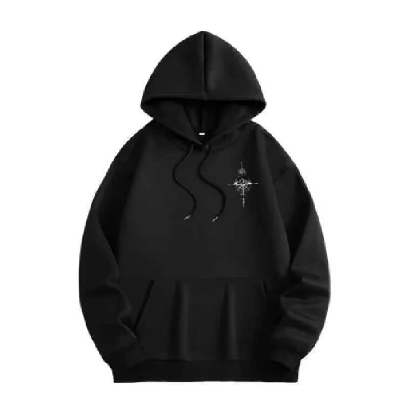 Vintage Compass Print Hoodies for Men High Quality Hooded Long Sleeve Pullover All Season Daily Casual Sports Tops Mens ClothesT251023