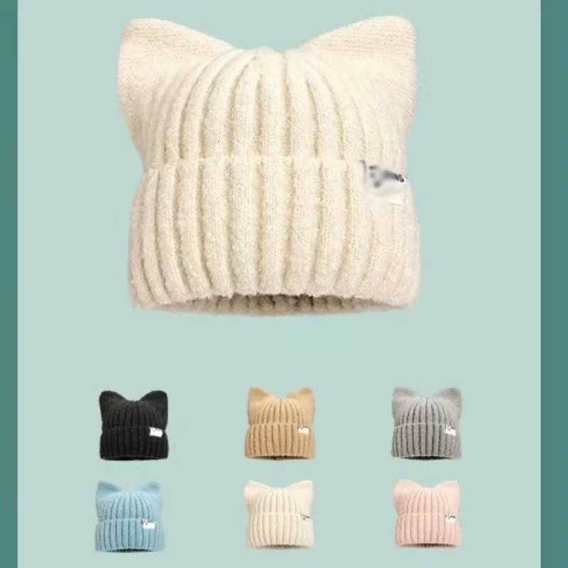 Women Winter Knit Hat Adorable Cat Ear Japanese Korean Style Fashion Cute Hip Hop Warm Beanie Versatile Outdoor Skull CapXJ251023