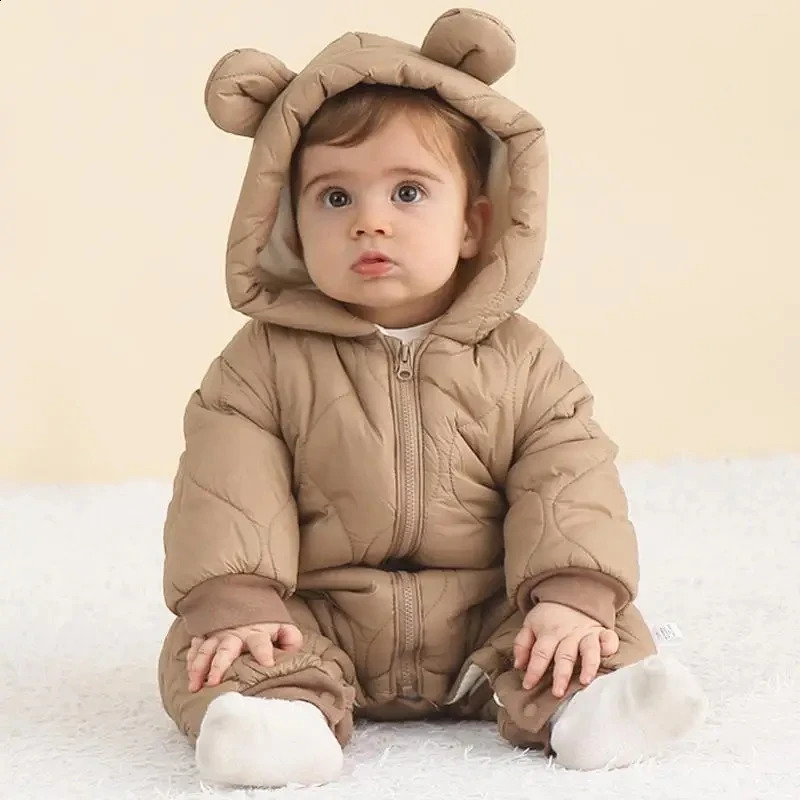 born Baby Romper Winter Thicken Cotton Jumpsuit Infant Onesie Fleece Lining Hooded Rompers for Boy Girl Clothes Kids Outfit 251023