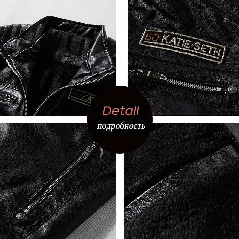 2023 Leather Jacket Men Winter Fleece Motorcycle Faux Leather Jacket Removable Fur Collar Windbreaker Ropa De Hombre Slim Coat W251023