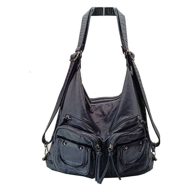 Retro Cool Girls Motorcycle Handbag Soft PU Leather Female Large Shoulder Bag Punk Multi Pocket Crossbody Backpack Mdng251023