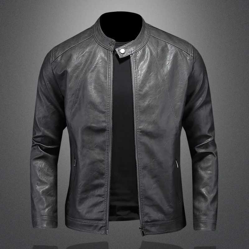 2024 Autumn and Winter New Fashion Handsome with Solid Color Men Stand Collar Motorcycle Leather Coat Slim Fashion M5XL W251023