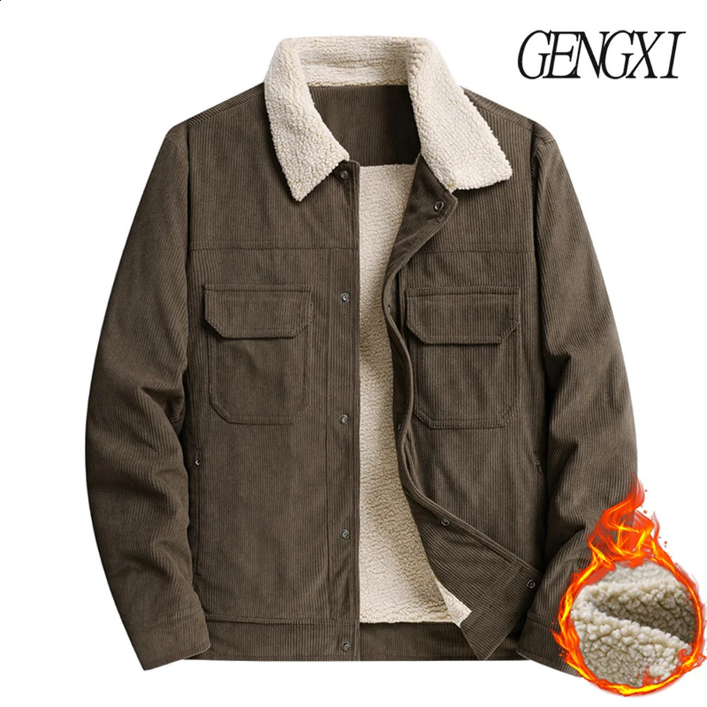 L8XL Plus Size Winter Mens Corduroy Warm Coat Casual Fashion FleeceLined Thickened TurnDown Collar Workwear Jacket Trendy 251023