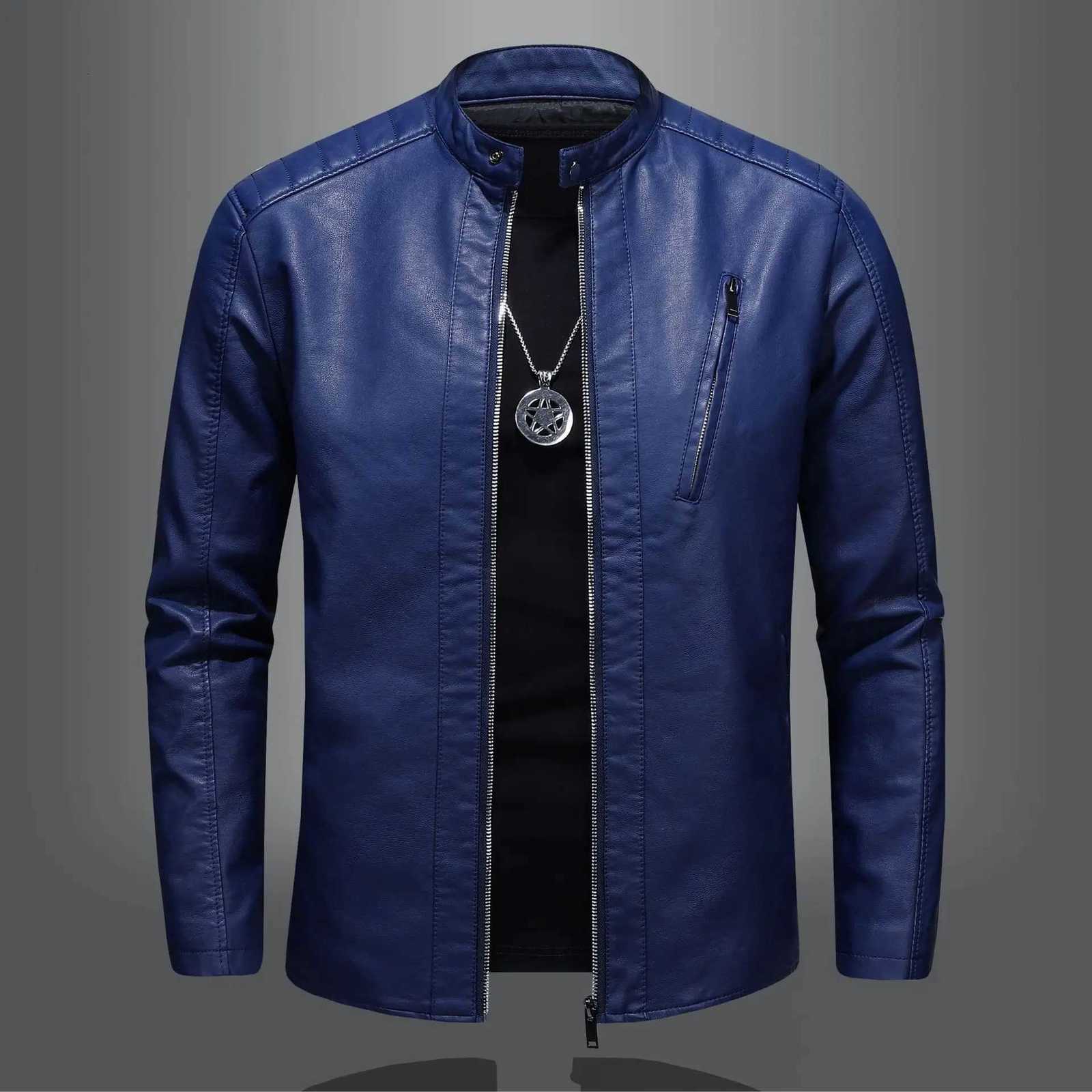 M4XL 5XL Mens Big Tall Faux Leather Jacket Stand Collar Slim Fit Biker Coat Windproof Motorcycle Jacket for Autumn Winter W251023