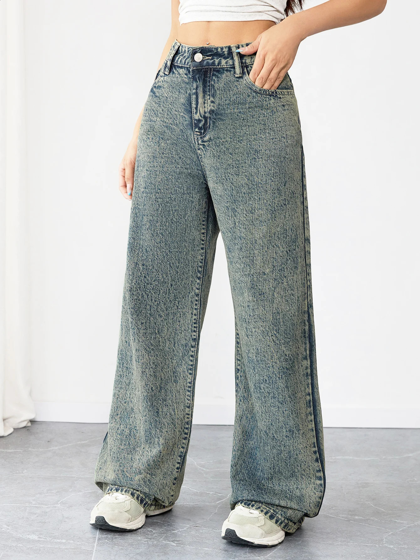 Loose Fit Wide Leg Denim Jeans for Women High Waist Casual Streetwear Vintage Style Comfortable Everyday Pants 251023