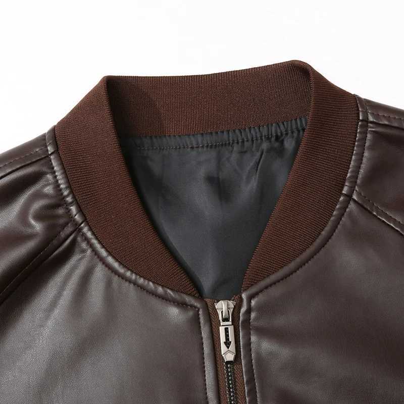 Mens Coffee PU Leather Jacket Faux Leather Bomber Coat Casual Slim Fit Lightweight Motorcycle Biker Outerwear for Autumn W251023