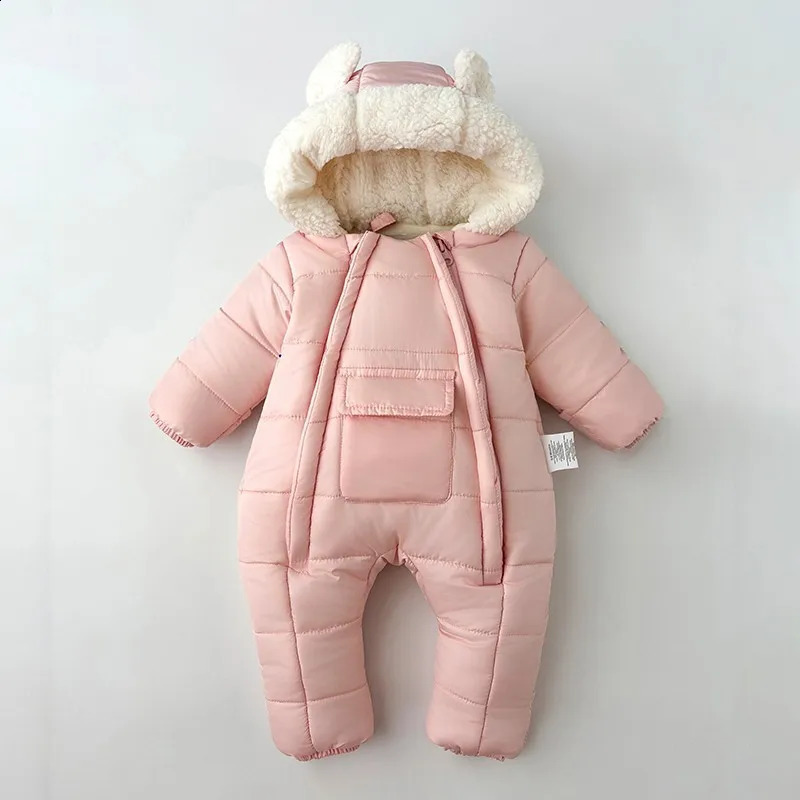 30 Winter Baby Boys Girls Rompers Solid Color Berber Fleece Lining Thick Warm Hooded Bodysuit For Kids One Piece Overalls 251023