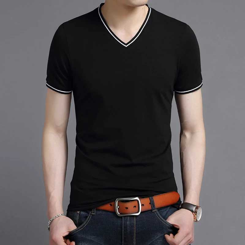2025 New Fashion Brand Tshirt Mens V Neck Solid Color Summer Trends Tops Street Wear Top Grade Short Sleeve TShirt Men ClothingXJ251023