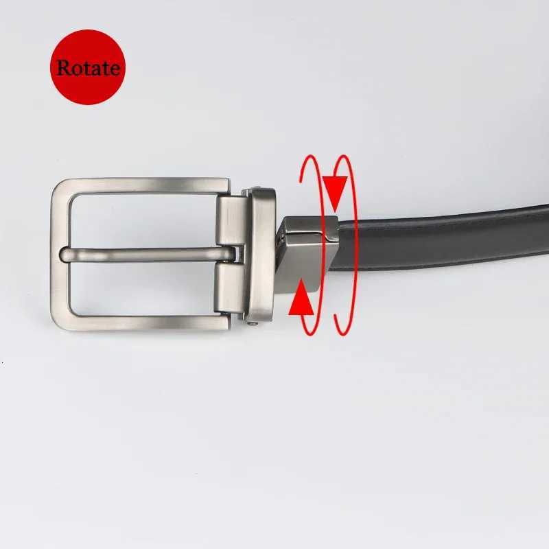 1pc Mens Leather Reversible Belt Rotate Black BuckleXJ251023