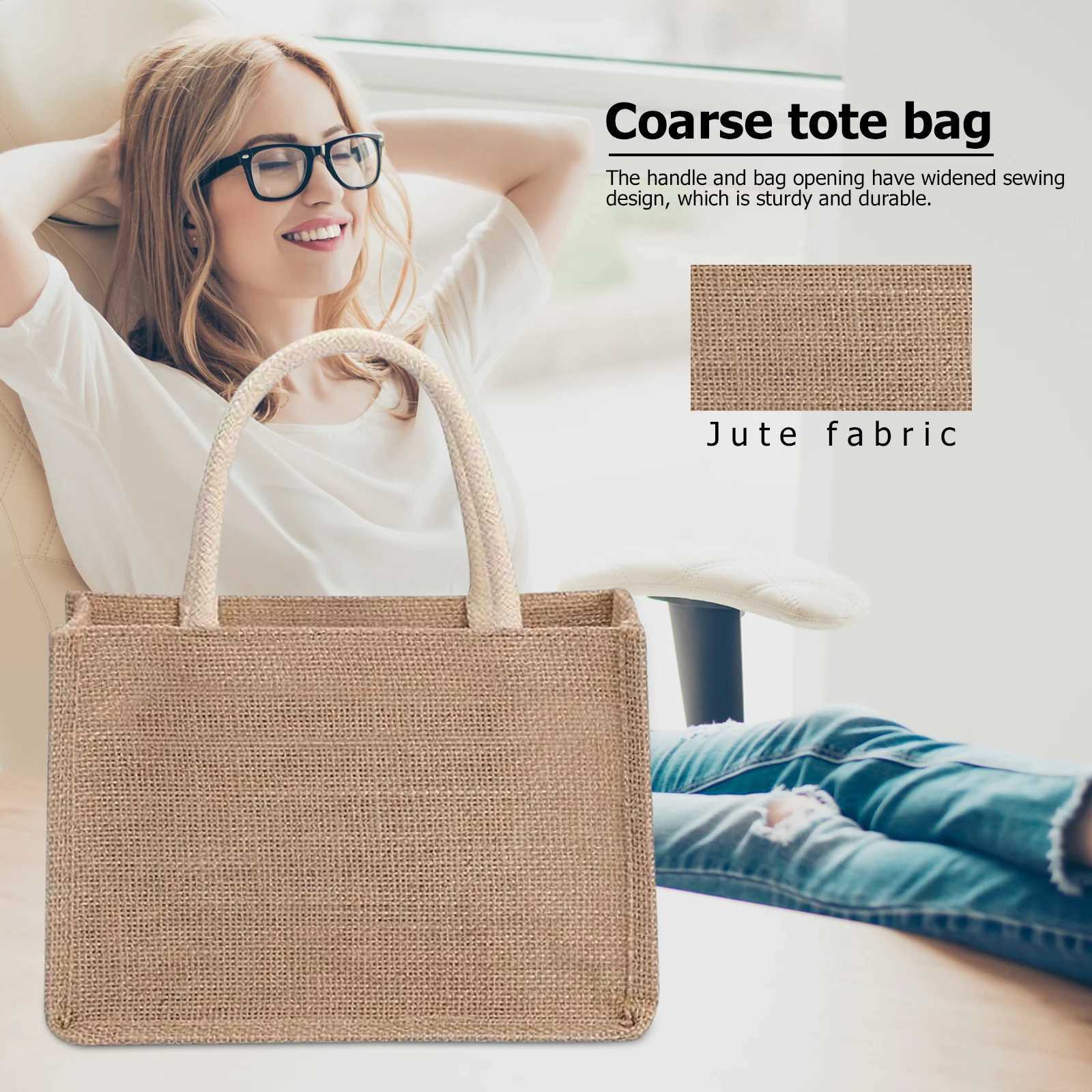 Burlap Tote Bags Blank Jute Beach Shopping Handbag Vintage Reusable Gift Bags with Handle for Grocery Crafts Birthday PartiesL251023