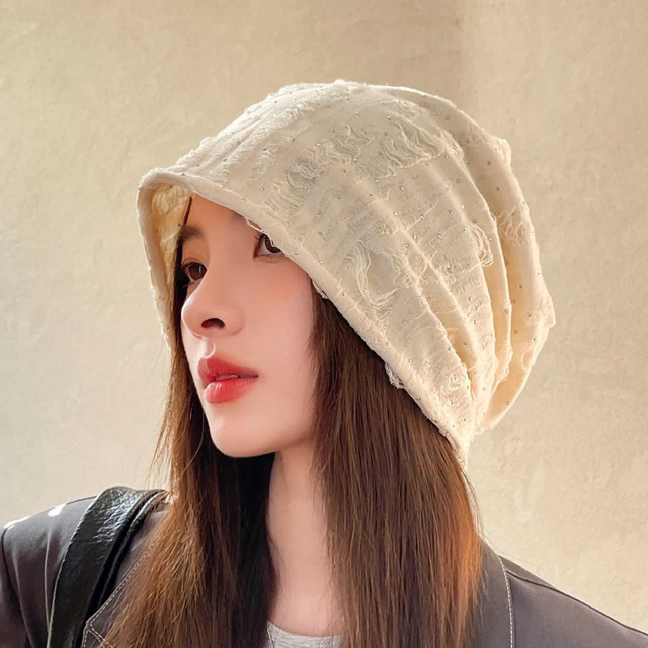 Autumn Baggy Beanies for Women Korean Holes Ear Protection Sloughy Hats Solid Color Lady Girl Pullover CapsXJ251023