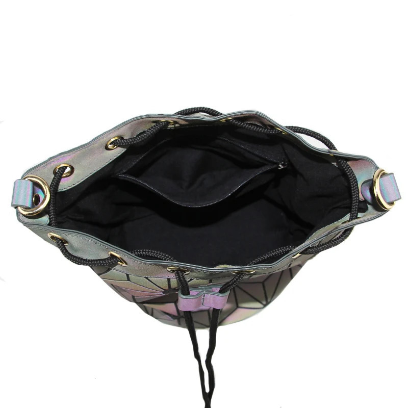 Women Bag Geometry Saser Plain Folding Bucket Bags Luminous Handbags Ladies Casual Tote Bao Drawstring Crossbody Bolsas 251018