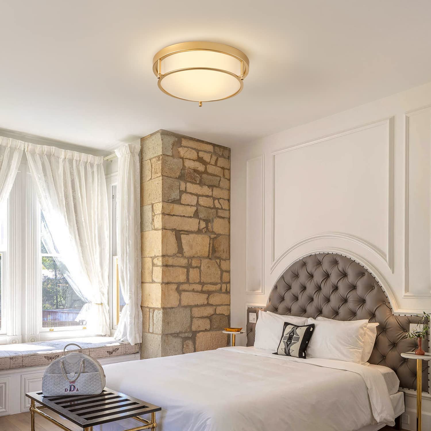 12.99-inch 2-light modern ceiling lamp with brass gold finish, suitable for corridors, kitchens, laundry rooms and bedrooms