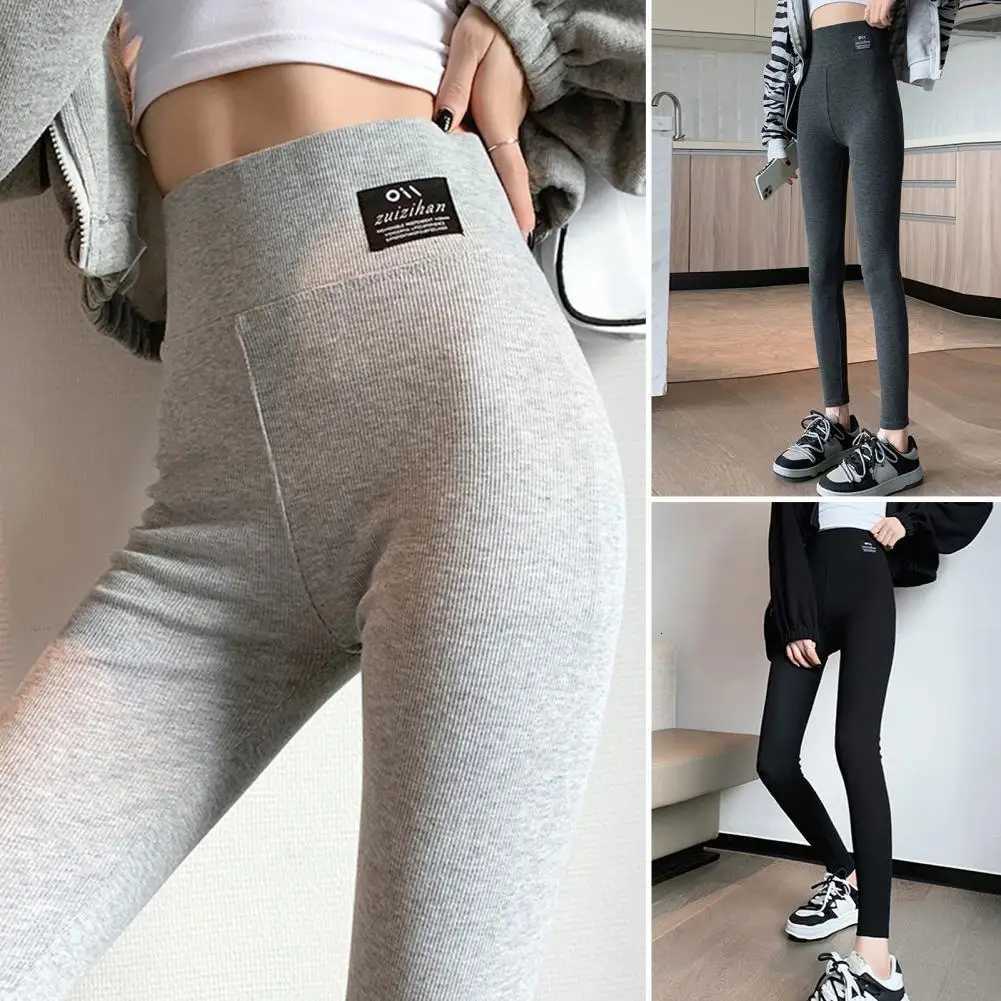 2024 Autumn Thin Ribbed Leggings for Women Basic Slim Pencil Pants Soft Girls High Wait Black Warm Leggings Home Stretch PantsT251023