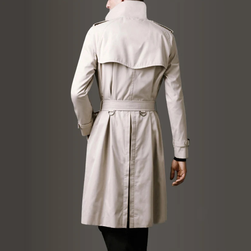 Mens MediumLong Khaki Trench Coat Single Breasted Slim Fit Monochrome 3XL Spring Autumn Wear 251014