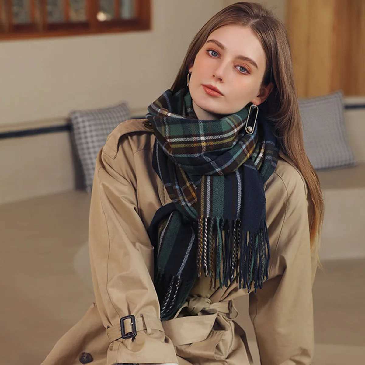 Womens Fashion Scottish Style Tartan Warm Scarf Plaid Soft Long Wrap Shawl Christmas Valentines Day for Girlfrend Wife Mom J251113