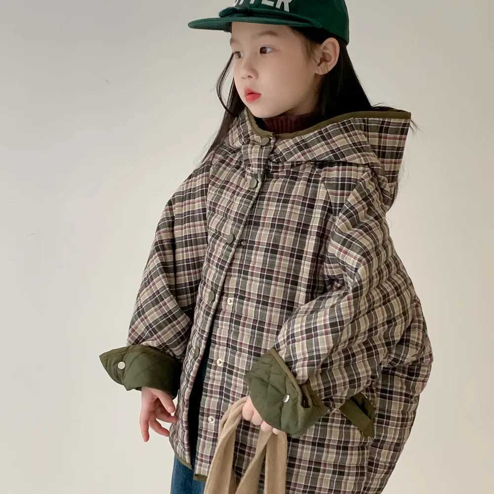 Childrens jacket 2025 winter baby girl Korean version plaid hooded padded cottonpadded clothes Childrens casual versatile thi Y251023